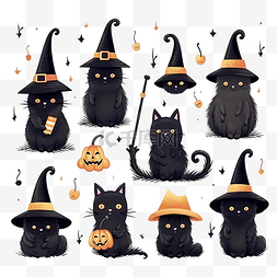 黑猫女巫图片_万圣节套装可爱鬼黑猫女巫帽子和