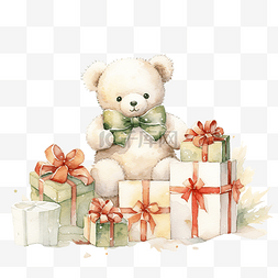 水彩白熊圣诞贺卡和礼品盒