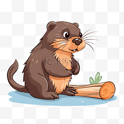 小木头图片_海狸剪贴画 小卡通海狸坐在木头