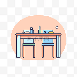 椅子的设计图片_带有餐桌和两把椅子的矢量图标