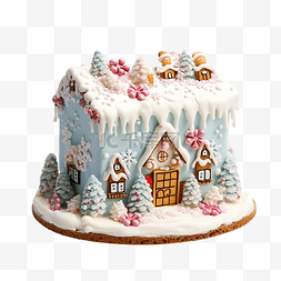 蛋糕场景图片_圣诞冬季蛋糕，手工制作装饰房屋