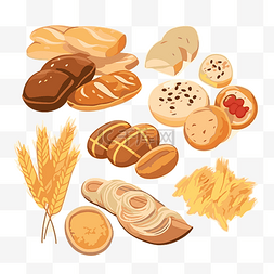 各种食物和面包卡通的碳水化合物