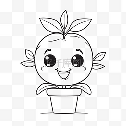 药草植物图片_卡通植物与可爱的脸在花盆着色页