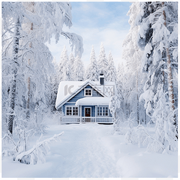 森林里房子图片_芬兰圣诞节雪冬森林里的房子