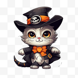 卡通鬼片图片_万圣节海盗鬼可爱的猫插画万圣节