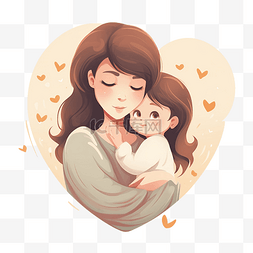 抱着心的女孩图片_母亲抱着孩子的插画 母子关系的