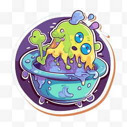 浴缸里外星人的贴纸徽章 向量