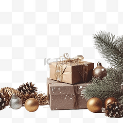 木板上有装饰品和礼品盒的圣诞节