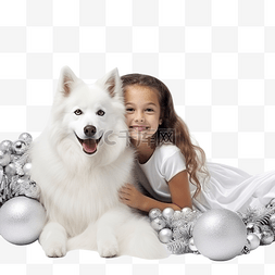 圣诞装饰品中带着萨摩耶哈士奇狗