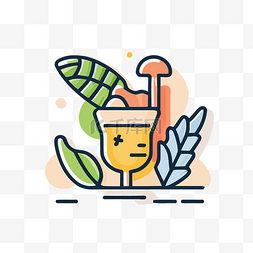 夏日饮料设计图片_带叶子和植物的热带饮料，线条插