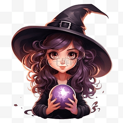 女孩頭像图片_年轻女巫戴着典型的女巫帽子与魔