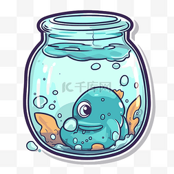 水里章鱼图片_卡通章鱼在一个罐子里，里面有水