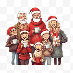 咖啡厅里图片_圣诞节时快乐的大家庭享用咖啡