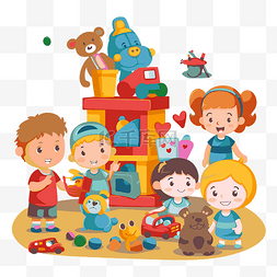 玩玩具的儿童图片_可爱的日托剪贴画卡通儿童玩玩具