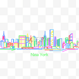 彩色剪影商务建筑图片_城市霓虹天际线横图现代都市