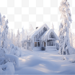 森林的雪景图片_芬兰拉普兰圣诞节雪冬森林的房子