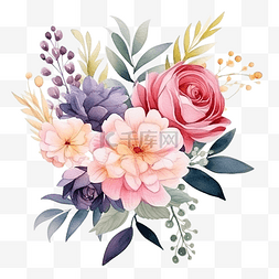 水彩花卉花束图片_可爱甜美的束花水彩花束