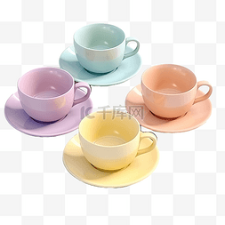 3d 渲染柔和的彩色陶瓷咖啡杯隔离