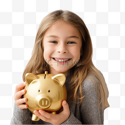 人小猪存钱罐图片_在家庆祝圣诞假期的女孩拿着一个