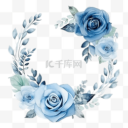 蓝玫瑰花花束图片_水彩蓝玫瑰花框插画