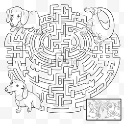 彩色儿童图片_迷宫与腊肠狗和狗展示着色页