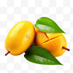 芒果百香果汁图片_新鲜芒果热带水果与绿叶