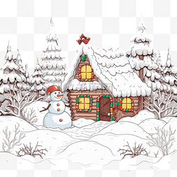 圣诞老人和雪屋图片_在一个下雪的冬夜，美丽的森林空