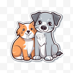 猫与狗卡通图片_猫和狗在一起贴纸剪贴画 向量