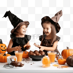 两个穿着女巫服装的孩子女孩