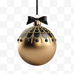 金色和黑色悬挂圣诞摆设球 3d 渲