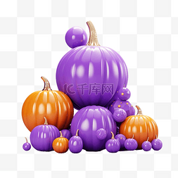 南瓜万圣节是紫色空间上的彩色球