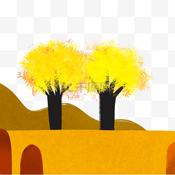 卡通树木立体图片_两颗黄色枫树