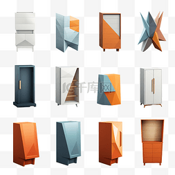 家具铁艺架子图片_从不同角度低聚橱柜的 3D 渲染