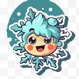 蓝色背景剪贴画上的卡通雪花贴纸 向量