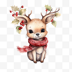 冬天的浆果图片_圣诞快乐可爱的驯鹿画着圣诞浆果