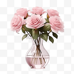 玫瑰花瓣背景素材图片_花瓶中的粉色玫瑰花透明背景花卉