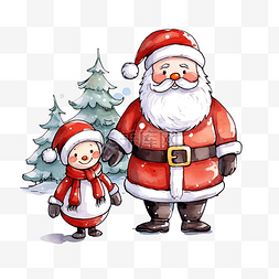 填色漫画男生图片_圣诞老人和雪人