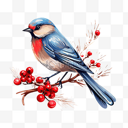 魔法鸟图片_冬季圣诞鸟，有树枝和浆果