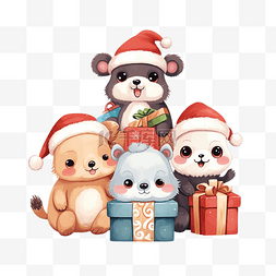 圣诞快乐捆绑动物人物插画