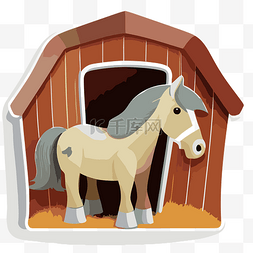 红色的谷仓门图片_一匹马站在谷仓剪贴画旁边的贴纸