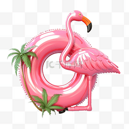3d 粉红色充气火烈鸟与水溅复制空