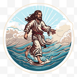 水上滑梯线稿图片_耶稣在海上贴纸来自 mystocks 剪贴