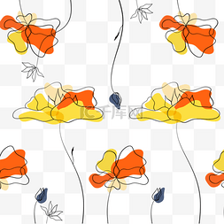 花的线描图图片_黄色橙色花朵线描