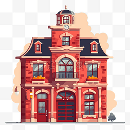 方形砖图片_消防站剪贴画复古法国老建筑卡通