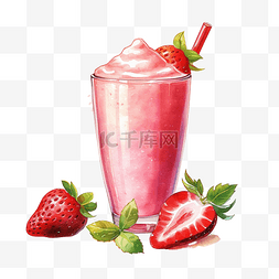 草莓糖果图片_水彩冰沙草莓剪贴画