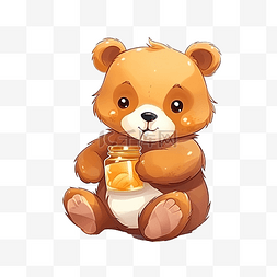 可爱的熊动物吃蜂蜜插画