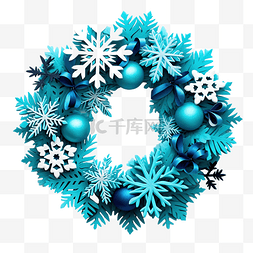 蓝色圣诞花环图片_圣诞花环与毛毡雪花