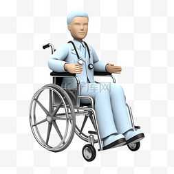坐轮椅的病人图片_3d 孤立的医生与轮椅
