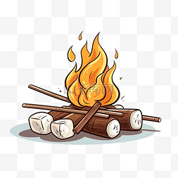 森林派对图片_篝火和棉花糖在棍子上PNG插图