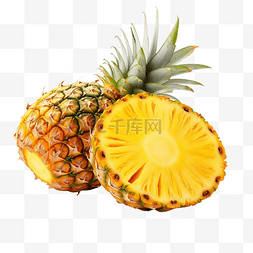 黄色多汁成熟的菠萝分离切出